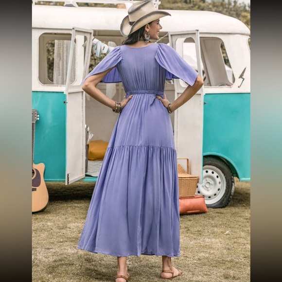 #133 Ruffled Lavender Maxi Dress elastic waist 100% Viscose - Picture 2 of 5